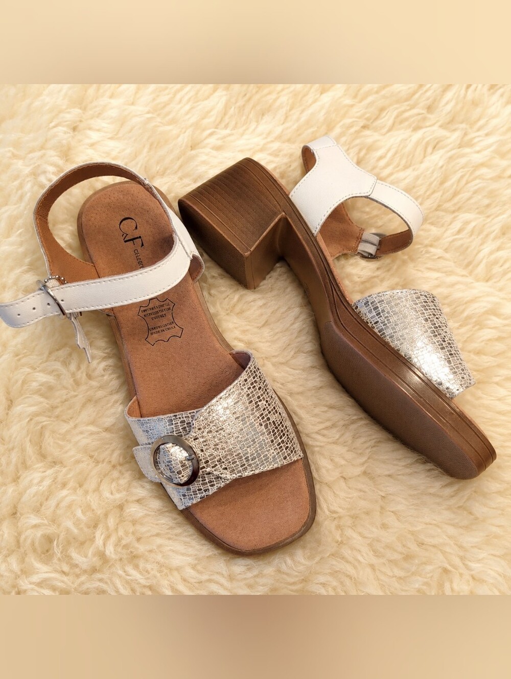 Céleste & Fanny Genuine Leather Silver Metallic Platform Sandals Size 40